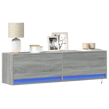 Mueble de TV de pared con luces LED gris Sonoma 140x31x38 cm de , Muebles TV - Ref: Foro24-852374, Precio: 98,82 €, Descuento: %
