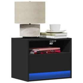 Mesitas de noche de pared con luces LED 2 unidades negro de , Mesitas de noche - Ref: Foro24-852064, Precio: 61,00 €, Descuen...
