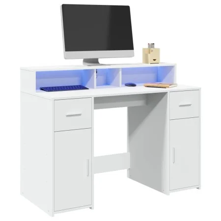 Escritorio con luz LED madera ingeniería blanco 120x55x91 cm de , Escritorios - Ref: Foro24-3309411, Precio: 194,37 €, Descue...