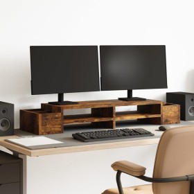 Soporte de pantalla con almacenaje roble ahumado 100x27x15 cm de , Bases y elevadores para ordenadores - Ref: Foro24-854692, ...