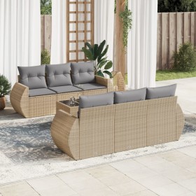 Set sofás de jardín 7 piezas y cojines ratán sintético beige en Conjuntos de jardín | Comprar online en Foru.es