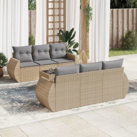 Set sofás de jardín 7 piezas y cojines ratán sintético beige en Conjuntos de jardín | Comprar online en Foru.es