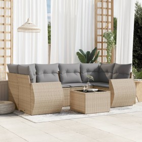 Set sofás de jardín 7 piezas y cojines ratán sintético beige en Conjuntos de jardín | Comprar online en Foru.es