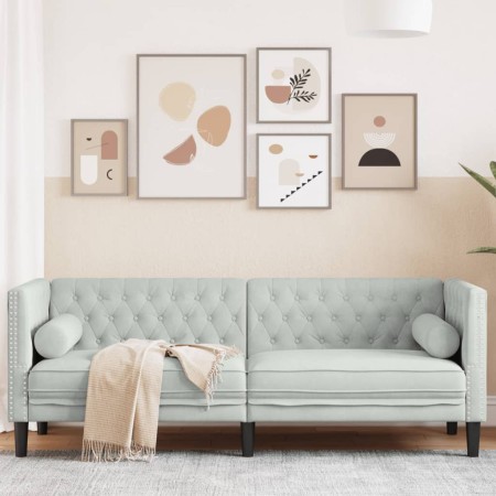 Sofá Chesterfield 3 plazas con cojines terciopelo gris claro de , Sofás - Ref: Foro24-372693, Precio: 255,72 €, Descuento: %