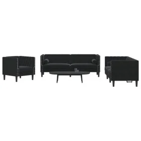 Set de sofás Chesterfield con cojines 3 piezas terciopelo negro de , Sofás - Ref: Foro24-3209286, Precio: 876,33 €, Descuento: %