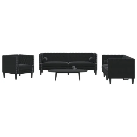 Set de sofás Chesterfield con cojines 3 piezas terciopelo negro de , Sofás - Ref: Foro24-3209286, Precio: 876,33 €, Descuento: %
