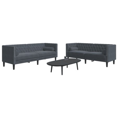 Set sofás Chesterfield con cojines 2 pzs terciopelo gris oscuro de , Sofás - Ref: Foro24-3209292, Precio: 489,05 €, Descuento: %