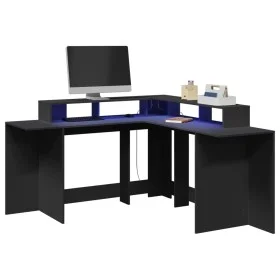 Escritorio con luz LED madera ingeniería negro 152x152x91 cm de , Escritorios - Ref: Foro24-3309457, Precio: 210,25 €, Descue...