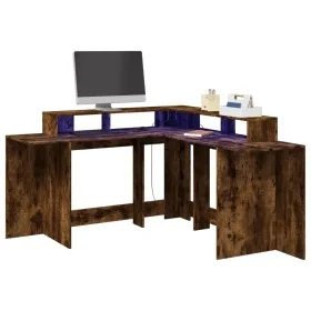 Escritorio con LED madera ingeniería roble ahumado 152x152x91cm de , Escritorios - Ref: Foro24-3309460, Precio: 179,14 €, Des...