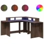 Escritorio con LED madera ingeniería marrón roble 152x152x91 cm de , Escritorios - Ref: Foro24-3309462, Precio: 162,83 €, Des...