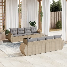 Set de sofás de jardín 9 pzas con cojines ratán sintético beige en Conjuntos de jardín | Comprar online en Foru.es