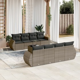 Set de muebles de jardín 9 pzas y cojines ratán sintético gris en Conjuntos de jardín | Comprar online en Foru.es