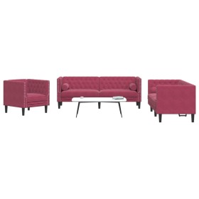Set sofás Chesterfield con cojines 3 pzas terciopelo rojo tinto de , Sofás - Ref: Foro24-3209285, Precio: 743,42 €, Descuento: %