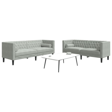 Set sofás Chesterfield con cojines 2 pzas terciopelo gris claro de , Sofás - Ref: Foro24-3209291, Precio: 503,87 €, Descuento: %
