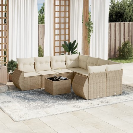 Set de sofás de jardín 9 pzas con cojines ratán sintético beige en Conjuntos de jardín | Comprar online en Foru.es
