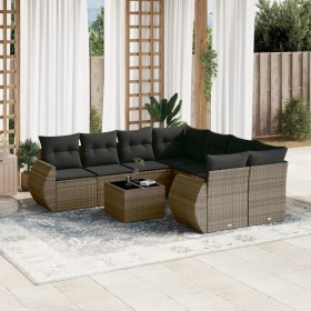 Set de muebles de jardín 9 pzas y cojines ratán sintético gris en Conjuntos de jardín | Comprar online en Foru.es