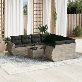Set muebles jardín 9 pzas y cojines ratán sintético gris claro en Conjuntos de jardín | Comprar online en Foru.es