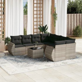 Set muebles jardín 9 pzas y cojines ratán sintético gris claro en Conjuntos de jardín | Comprar online en Foru.es