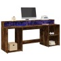 Escritorio con LED madera ingeniería roble ahumado 200x55x91 cm de , Escritorios - Ref: Foro24-3309442, Precio: 187,66 €, Des...