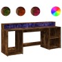 Escritorio con LED madera ingeniería roble ahumado 200x55x91 cm de , Escritorios - Ref: Foro24-3309442, Precio: 187,66 €, Des...