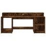 Escritorio con LED madera ingeniería roble ahumado 200x55x91 cm de , Escritorios - Ref: Foro24-3309442, Precio: 187,66 €, Des...