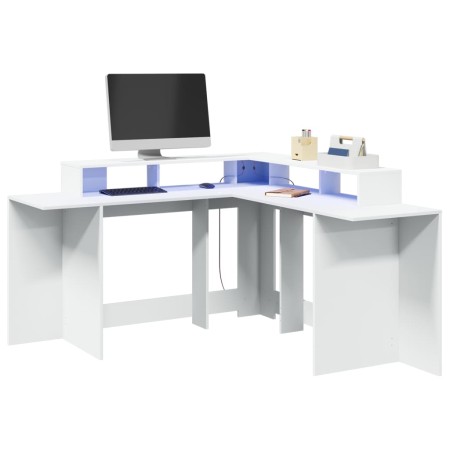 Escritorio con luz LED madera ingeniería blanco 152x152x91 cm de , Escritorios - Ref: Foro24-3309456, Precio: 167,54 €, Descu...