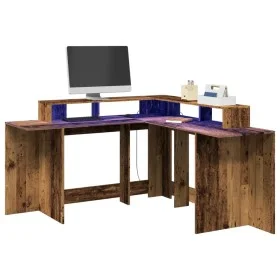 Escritorio con LED madera ingeniería envejecida 152x152x91 cm de , Escritorios - Ref: Foro24-3309463, Precio: 157,31 €, Descu...