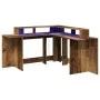 Escritorio con LED madera ingeniería envejecida 152x152x91 cm de , Escritorios - Ref: Foro24-3309463, Precio: 157,31 €, Descu...
