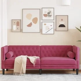 Dreisitzer Chesterfield-Sofa mit roten Samtkissen. von , Sofas - Ref: Foro24-372697, Preis: 326,64 €, Rabatt: %