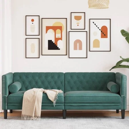 Sofá Chesterfield 3 plazas con cojines terciopelo verde oscuro de , Sofás - Ref: Foro24-372695, Precio: 335,02 €, Descuento: %