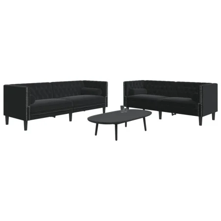 Set de sofás Chesterfield con cojines 2 piezas terciopelo negro de , Sofás - Ref: Foro24-3209296, Precio: 661,68 €, Descuento: %