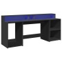 Escritorio con luz LED madera ingeniería negro 200x55x91 cm de , Escritorios - Ref: Foro24-3309439, Precio: 213,13 €, Descuen...