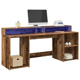 Escritorio con LED madera ingeniería envejecida 200x55x91 cm de , Escritorios - Ref: Foro24-3309445, Precio: 185,81 €, Descue...