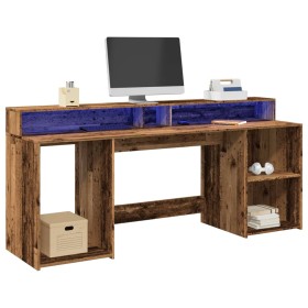 Escritorio con LED madera ingeniería envejecida 200x55x91 cm de , Escritorios - Ref: Foro24-3309445, Precio: 188,70 €, Descue...