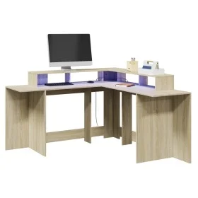Escritorio con LED madera ingeniería roble Sonoma 152x152x91 cm de , Escritorios - Ref: Foro24-3309458, Precio: 173,41 €, Des...
