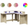 Escritorio con LED madera ingeniería roble Sonoma 152x152x91 cm de , Escritorios - Ref: Foro24-3309458, Precio: 175,98 €, Des...