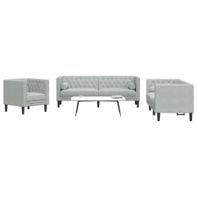 Set sofás Chesterfield con cojines 3 pzas terciopelo gris claro de , Sofás - Ref: Foro24-3209281, Precio: 699,72 €, Descuento: %