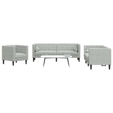 Set sofás Chesterfield con cojines 3 pzas terciopelo gris claro de , Sofás - Ref: Foro24-3209281, Precio: 699,72 €, Descuento: %