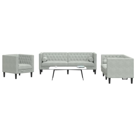 Set sofás Chesterfield con cojines 3 pzas terciopelo gris claro de , Sofás - Ref: Foro24-3209281, Precio: 636,63 €, Descuento: %