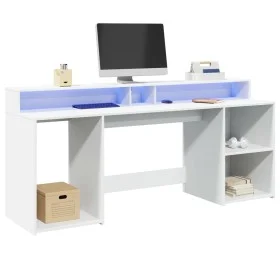 Escritorio con luz LED madera ingeniería blanco 200x55x91 cm de , Escritorios - Ref: Foro24-3309438, Precio: 186,95 €, Descue...