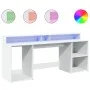 Escritorio con luz LED madera ingeniería blanco 200x55x91 cm de , Escritorios - Ref: Foro24-3309438, Precio: 186,95 €, Descue...