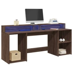 Escritorio con LED madera ingeniería marrón roble 200x55x91 cm de , Escritorios - Ref: Foro24-3309444, Precio: 189,24 €, Desc...