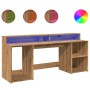 Escritorio con LED madera ingeniería roble artisian 200x55x91cm de , Escritorios - Ref: Foro24-3309446, Precio: 190,66 €, Des...