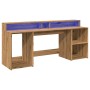 Escritorio con LED madera ingeniería roble artisian 200x55x91cm de , Escritorios - Ref: Foro24-3309446, Precio: 190,66 €, Des...