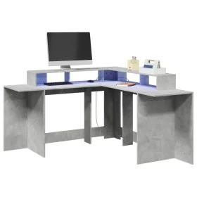 Escritorio con LED madera ingeniería gris hormigón 152x152x91cm de , Escritorios - Ref: Foro24-3309459, Precio: 179,29 €, Des...