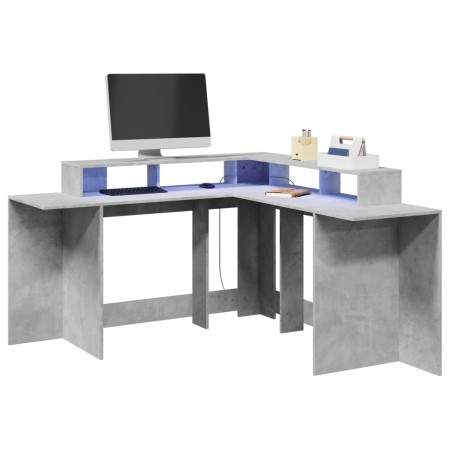 Escritorio con LED madera ingeniería gris hormigón 152x152x91cm de , Escritorios - Ref: Foro24-3309459, Precio: 182,07 €, Des...