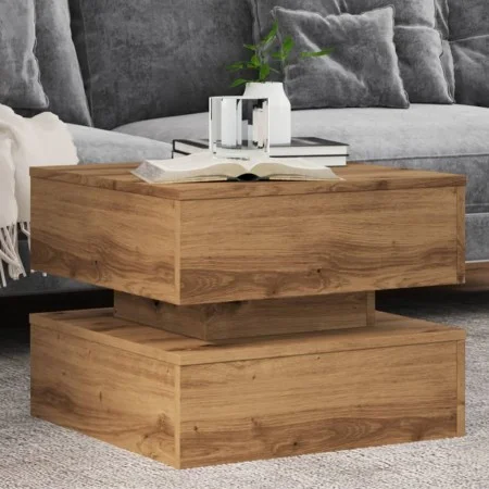 Mesa de centro con luces LED roble artisian 50x50x40 cm de , Mesas de centro - Ref: Foro24-857717, Precio: 70,34 €, Descuento: %