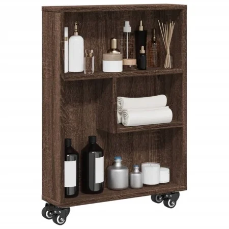 Carrito de almacenaje estrecho madera marrón roble 48x13x68 cm de , Librerías y estanterías - Ref: Foro24-855229, Precio: 48,...