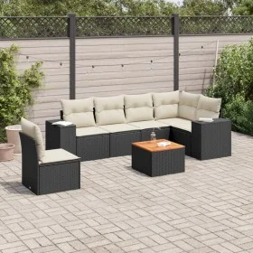 Set de comedor de jardín 7 pzas y cojines ratán sintético negro de , Conjuntos de jardín - Ref: Foro24-3257799, Precio: 431,8...