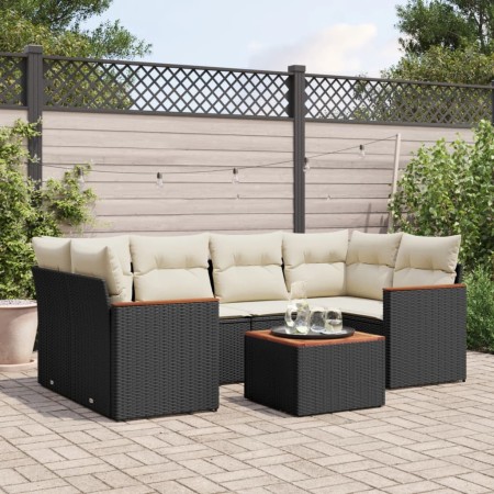 Set de comedor de jardín 7 pzas y cojines ratán sintético negro de , Conjuntos de jardín - Ref: Foro24-3258199, Precio: 434,5...
